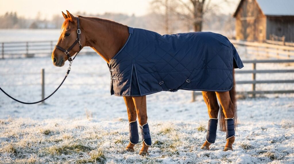 Close-up product shot of a beautiful chestnut horse wearing 