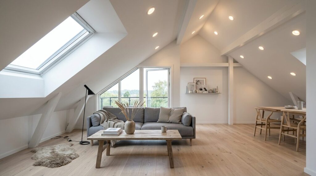 Modern Scandinavian home interior with multiple integrated L