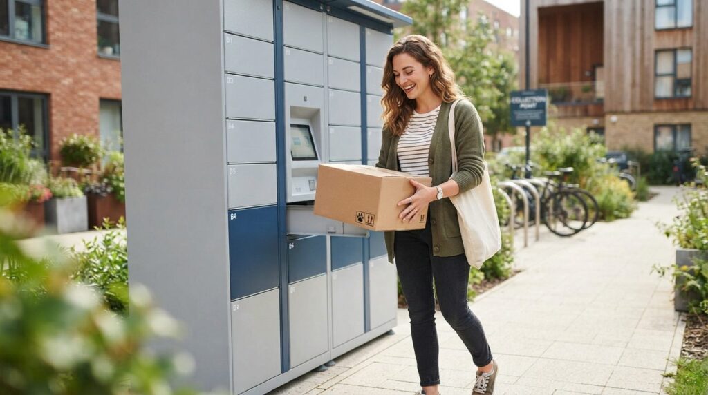 Professional stock photo of a young woman at a pickup point