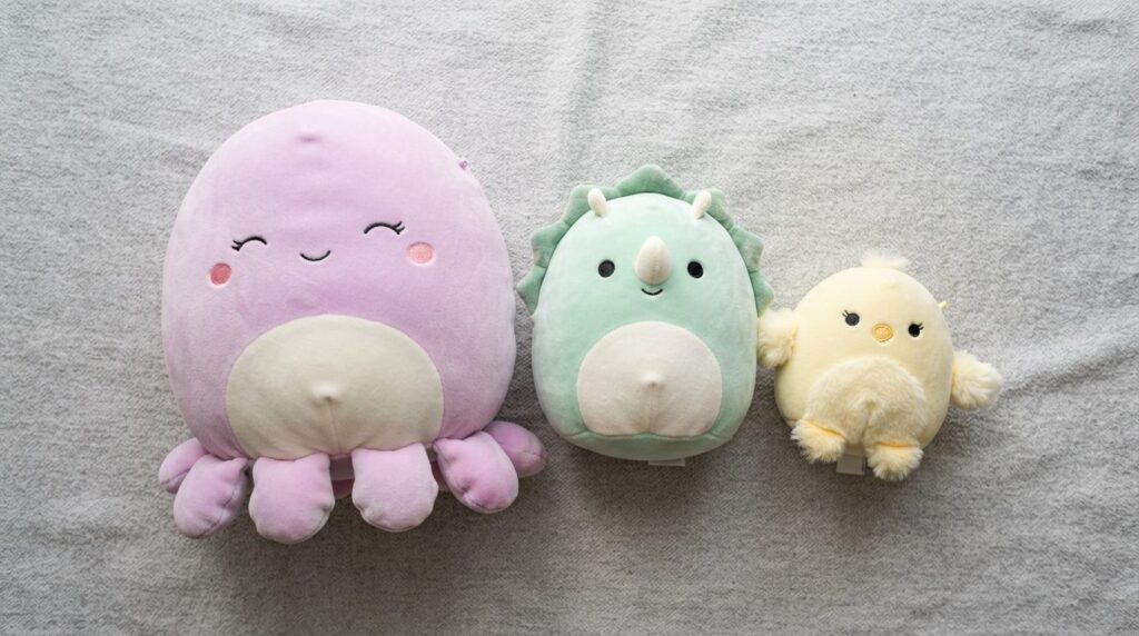 Close-up flatlay photography of three different sized Squish